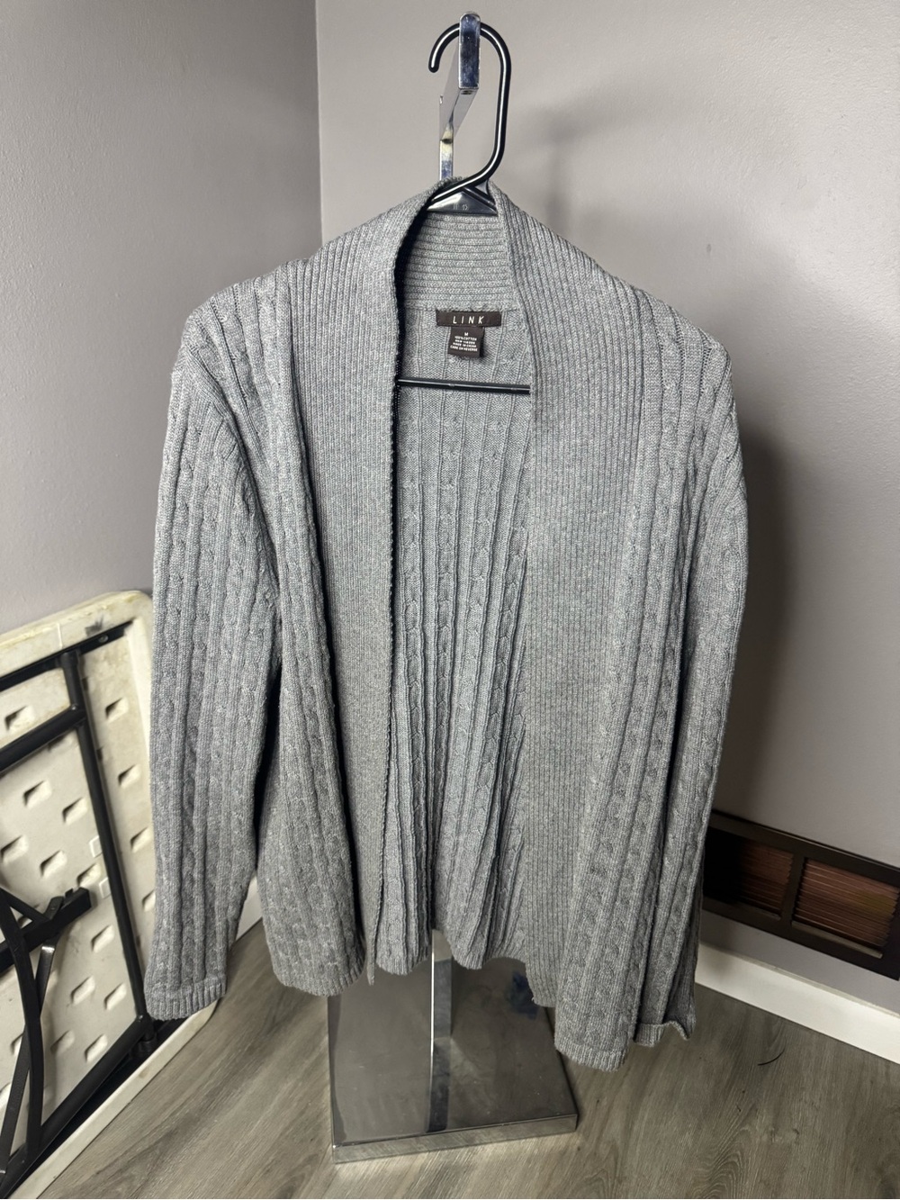 Link Gray Cable Knit Open Cardigan
